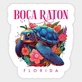 Boca Raton Floral Beach Turtle Souvenir Sticker